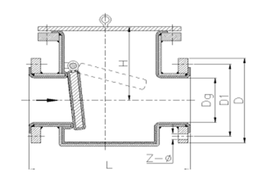 卧式衬胶止回阀结构示意图
