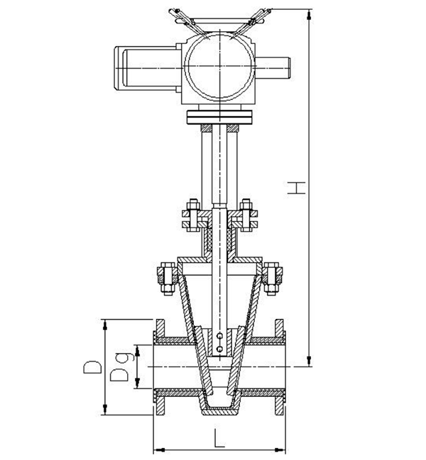 Z342J衬胶楔型闸阀结构示意图