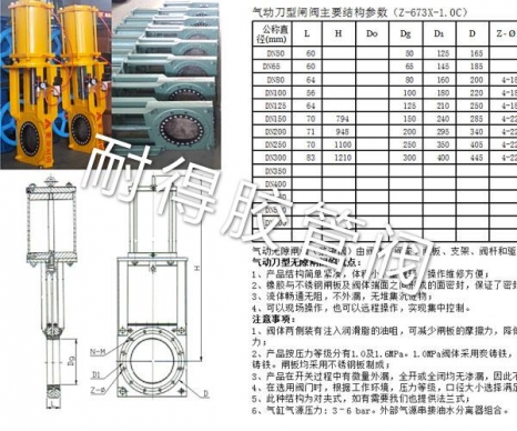 气动刀型闸阀产品参数