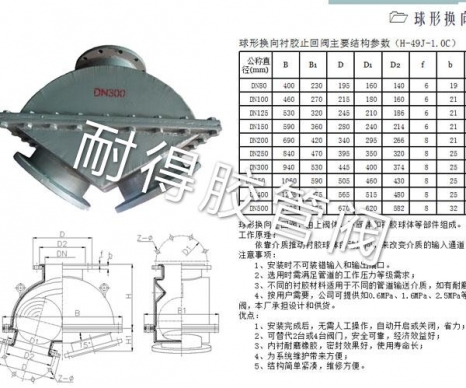 球形换向衬胶止回阀